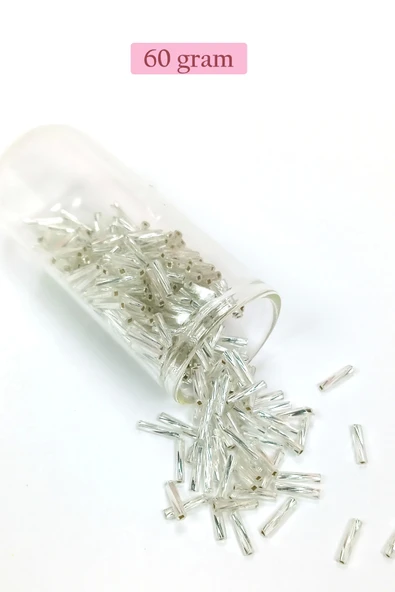 Uzun Boru Kesme Boncuk Çap 2mm Uzunluk 10 mm - 60 Gram - Parlak Gümüş - BNC296 - 1