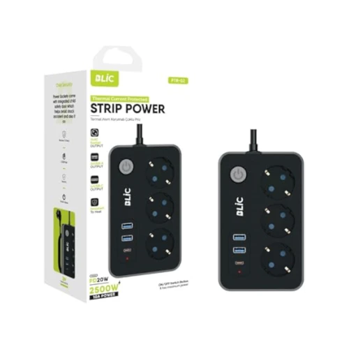 Ftr02 Siyah Akım Çocuk Korumalı Priz 2 Usb Type-C 3lü Grup 2 x USB - 1 x Type-C Girişli - Resim 2