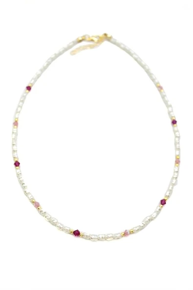 Renkli Boncuklu İnci Kolye - Fuşya - Resim 2