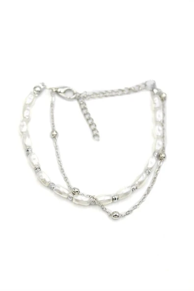 Zincirli İnci Bileklik - Gümüş