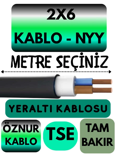 Öznur 2X6 NYY (Yeraltı Kablosu) Metre Seçenekli ürün görseli 1