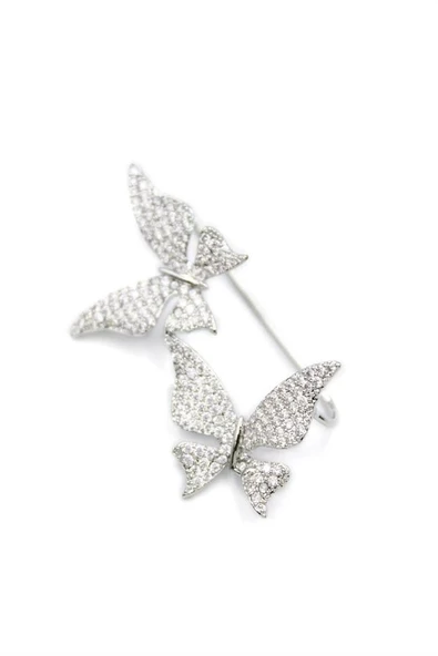 İkili Kelebek Kıkırdak Küpe - Gümüş - 2