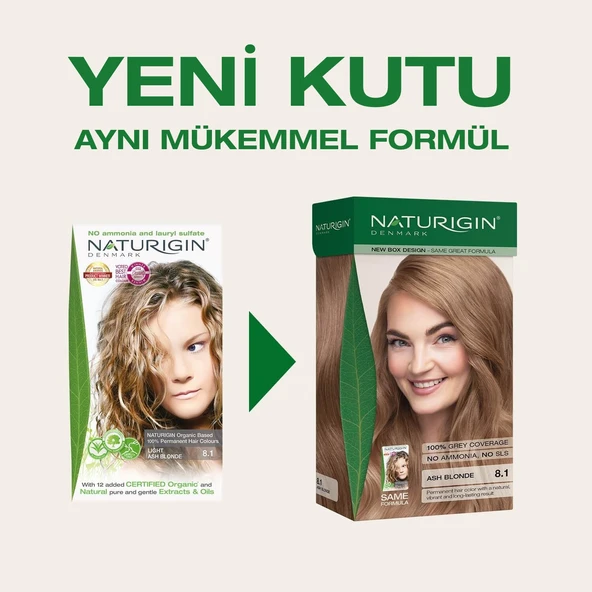 Naturigin Organik İçerikli Saç Boyası Açık Kül Sarısı 8.1 - 2