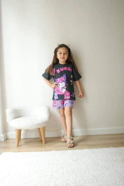 Çocuk Kuromi Takım – Siyah & Lila
