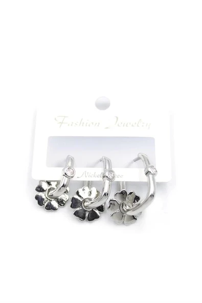 3'lü Çiçek Küpe - Gümüş