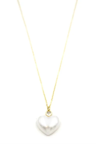 İnci Kalp Kolye - Altın - Resim 2