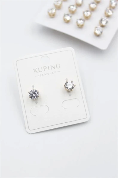 Büyük Boy Zirkon Taşlı Tektaş  Küpe - Altın