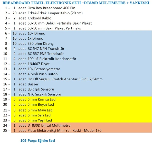 Breadboard Temel Elektronik Devre Seti +Dt830d Multimetre + Plato Yankeski - Resim 2