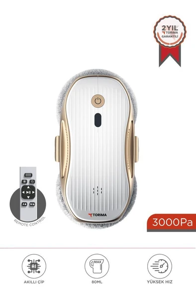 Torima S10 Su Püskürtmeli Uzaktan Kumandalı 3000Pa Cam Pencere Temizleme Robotu Gold-Beyaz ürün görseli
