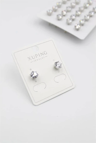 Büyük Boy Zirkon Taşlı Tektaş Küpe - Gümüş