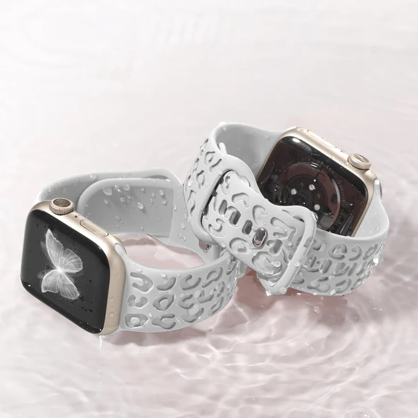 Apple Watch Uyumlu 38 40 41mm Leopar Desenli Yumuşak Silikon Kordon Seri 2 3 4 5 6 Se 7 8 9 10 42mm Şeffaf - 5