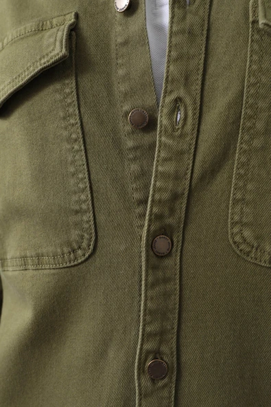 Erkek Oversize Jean Gömlek Haki - 8