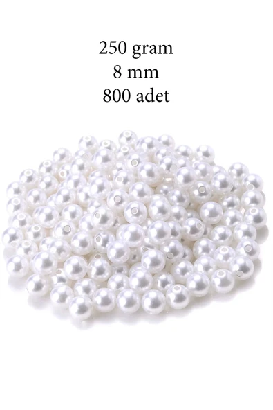 250 gram 8mm Beyaz Renk Plastik İnci Boncuk Çanta ve Takı Yapım Boncuğu (~800 adet)
