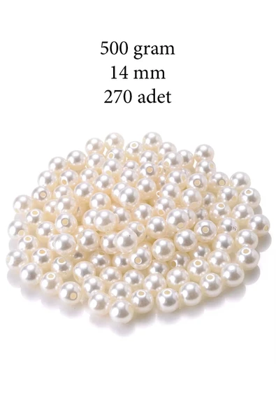 500 gram 14mm Krem Renk Plastik İnci Boncuk Çanta ve Takı Yapım Boncuğu (~270 adet)