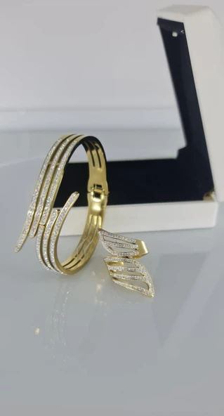 Kelebek Kelepçe ve Yüzük Çelik Takı Seti - Resim 2