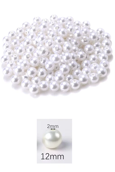 250 gram 12mm Beyaz Renk Plastik İnci Boncuk Çanta ve Takı Yapım Boncuğu (~200 adet) - 2