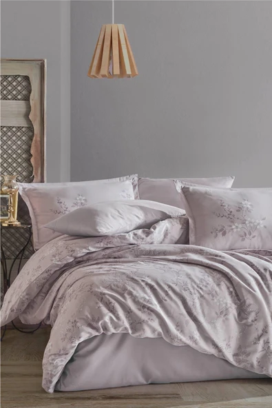 Clasy %100 Pamuk Saten Çift Kişilik Nevresim Takımı Silva V1 Taş Rengi