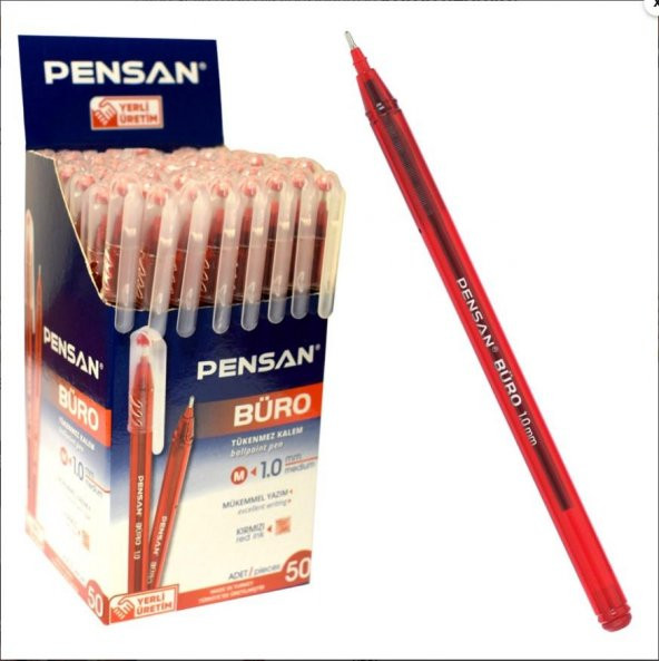 Tükenmez Kalem 50 Adet Kırmızı Renk 1.0mm Büro Tipi Ballpoint Pensan Büro Tükenmez Kalem 50 Adet Kırmızı Renk 1.0mm 2270