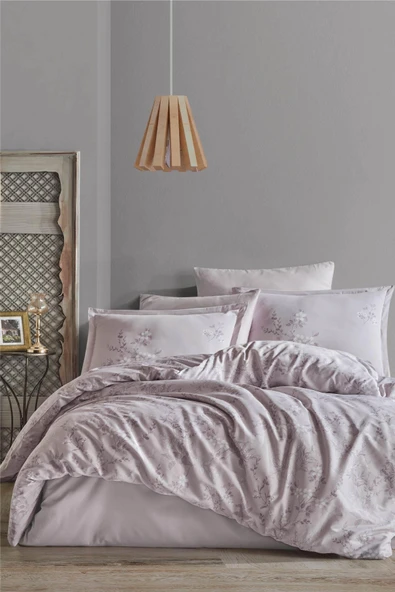 Clasy %100 Pamuk Saten Çift Kişilik Nevresim Takımı Silva V1 Taş Rengi - 4