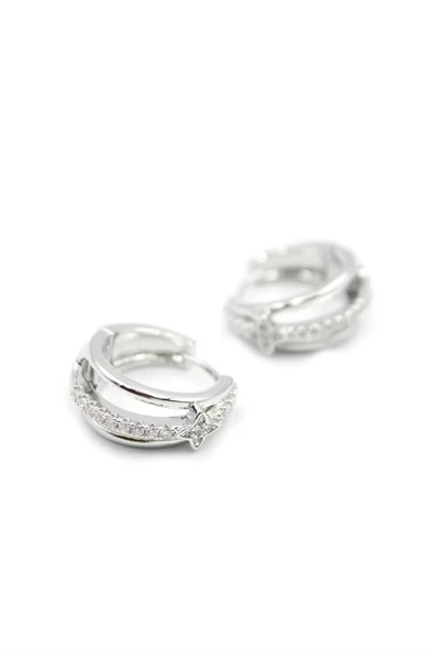 Taşlı Halka Küpe - Gümüş - 2