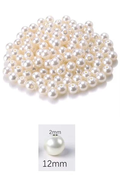 250 gram 12mm Krem Renk Plastik İnci Boncuk Çanta ve Takı Yapım Boncuğu (~200 adet) - Resim 2
