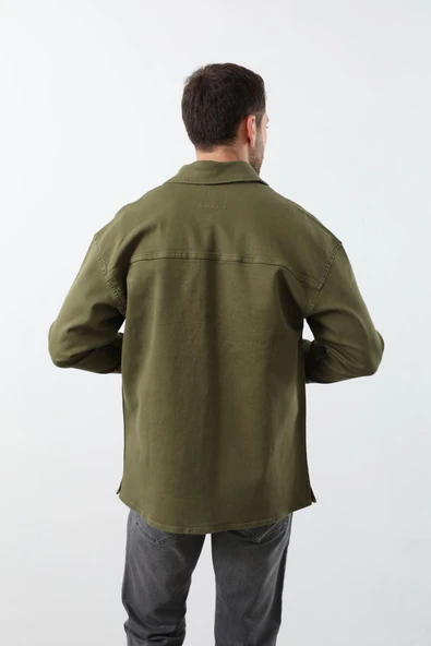 Erkek Oversize Jean Gömlek Haki - 5
