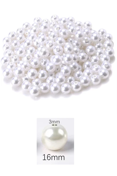 1.000 gram (1 kg.) 16mm Beyaz Renk Plastik İnci Boncuk Çanta ve Takı Yapım Boncuğu (~340 adet) - 2