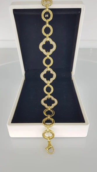 Yonca Taşlı Gold Çelik Bileklik - 1