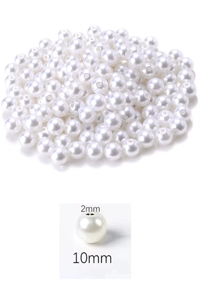 1.000 gram (1 kg.) 10mm Beyaz Renk Plastik İnci Boncuk Çanta ve Takı Yapım Boncuğu (~1.900 adet) - 2