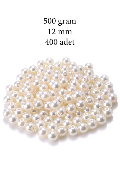 500 gram 12mm Krem Renk Plastik İnci Boncuk Çanta ve Takı Yapım Boncuğu (~400 adet)