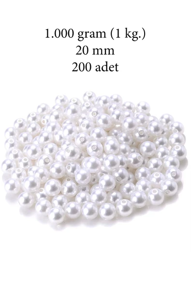 1.000 gram (1 kg.) 20mm Beyaz Renk Plastik İnci Boncuk Çanta ve Takı Yapım Boncuğu (~200 adet)