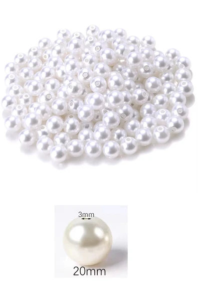 500 gram 20mm Beyaz Renk Plastik İnci Boncuk Çanta ve Takı Yapım Boncuğu (~100 adet) - 2