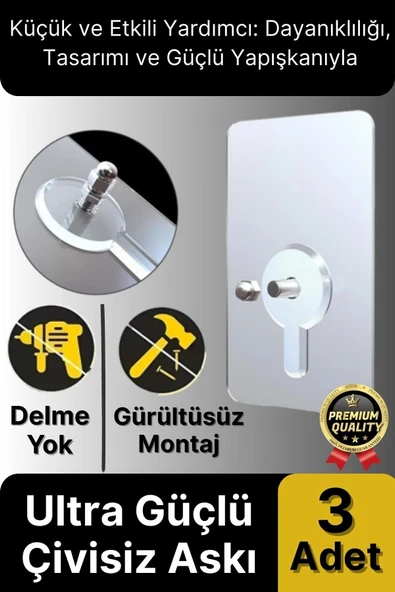 Süper Sağlam İz bırakmaz Çerçeve Tablo Banyo Mutfak Ultra Güçlü Yapışkanlı Çivisiz Askı 3 Adet - 1