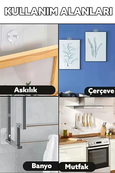 Süper Sağlam İz bırakmaz Çerçeve Tablo Banyo Mutfak Ultra Güçlü Yapışkanlı Çivisiz Askı 2 Adet - 6