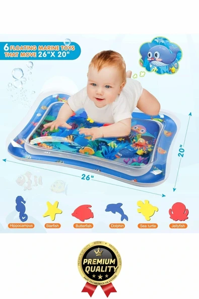 Premium Bebek Oyuncağı Eğlenceli Karın Üstü Aktivite Egzersiz BPA İçermez Emekleme Su Oyun Matı - 3