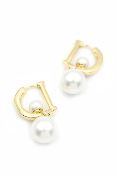 İnci D Küpe - Altın - 2