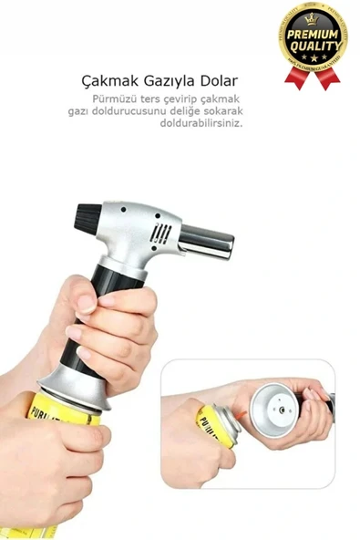 Profesyonel 1300 Derece Sıcaklık Veren Kamp Mangal Tatlı Kömür Gaz Doldurulabilir Alev Pürmüz Çakmak - 3