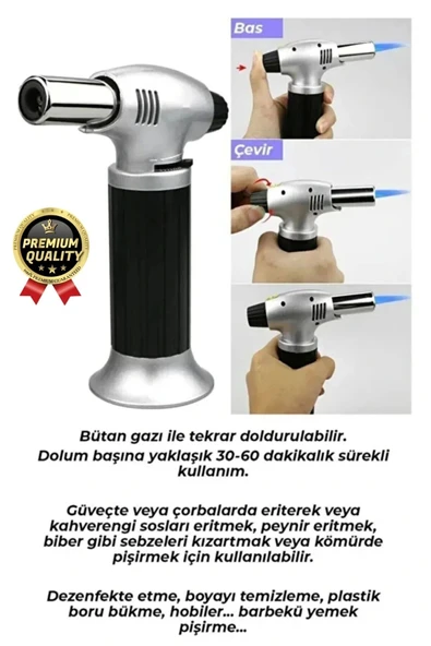 Profesyonel 1300 Derece Sıcaklık Veren Kamp Mangal Tatlı Kömür Gaz Doldurulabilir Alev Pürmüz Çakmak - 4
