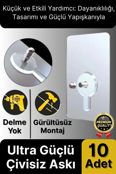 Süper Sağlam İz bırakmaz Çerçeve Tablo Banyo Mutfak Ultra Güçlü Yapışkanlı Çivisiz Askı 10 Adet - 1