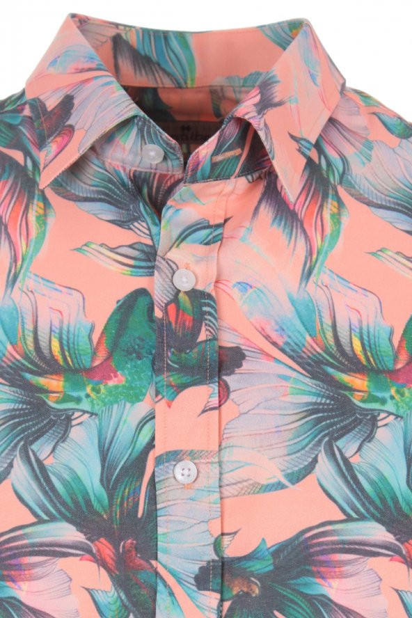 Balık Japonbalık Kuyruk Baskılı Pembe DPD152 Spor Erkek Gömlek - 2