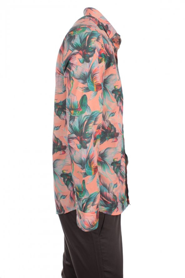 Balık Japonbalık Kuyruk Baskılı Pembe DPD152 Spor Erkek Gömlek - 3