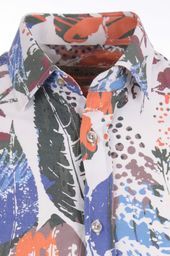 Eskitme Aloha Yaprak Baskılı Kırmızı DPD136 Spor Erkek Gömlek - 2