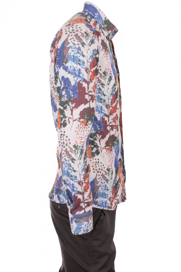 Eskitme Aloha Yaprak Baskılı Kırmızı DPD136 Spor Erkek Gömlek - 3