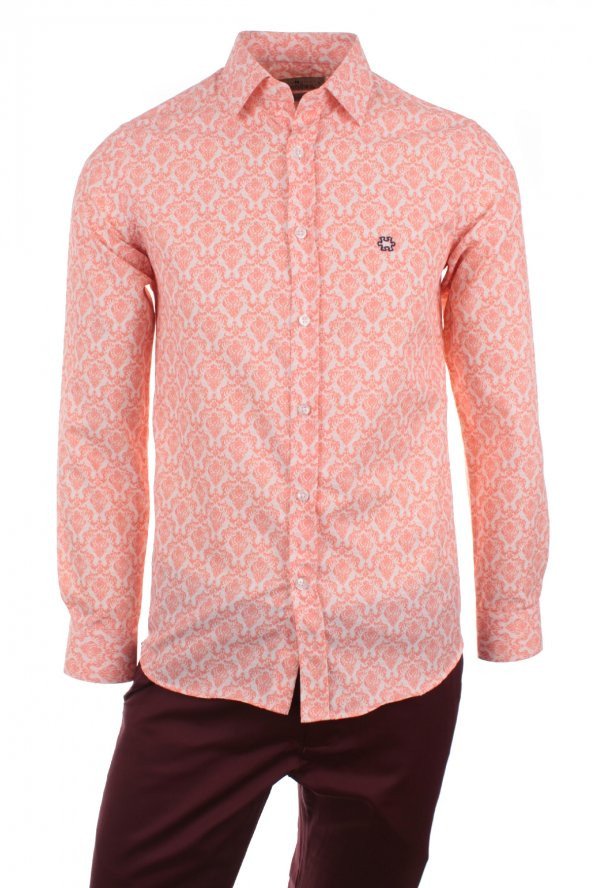 Geometrik Motif Baskılı Yavruağzı DPD069 Spor Erkek Gömlek