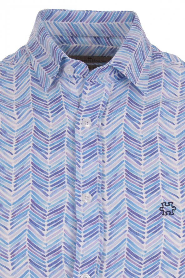 Dijital Baskılı Mavi Pamuk Polyester Spor Gömlek DPD012 - 2