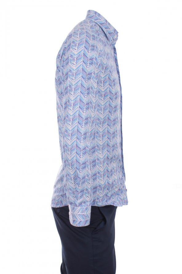 Dijital Baskılı Mavi Pamuk Polyester Spor Gömlek DPD012 - 3