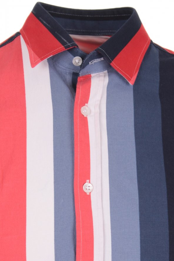 Rengarenk Retro Vintage Çizgili Gri LC1026 Spor Erkek Gömlek - 2