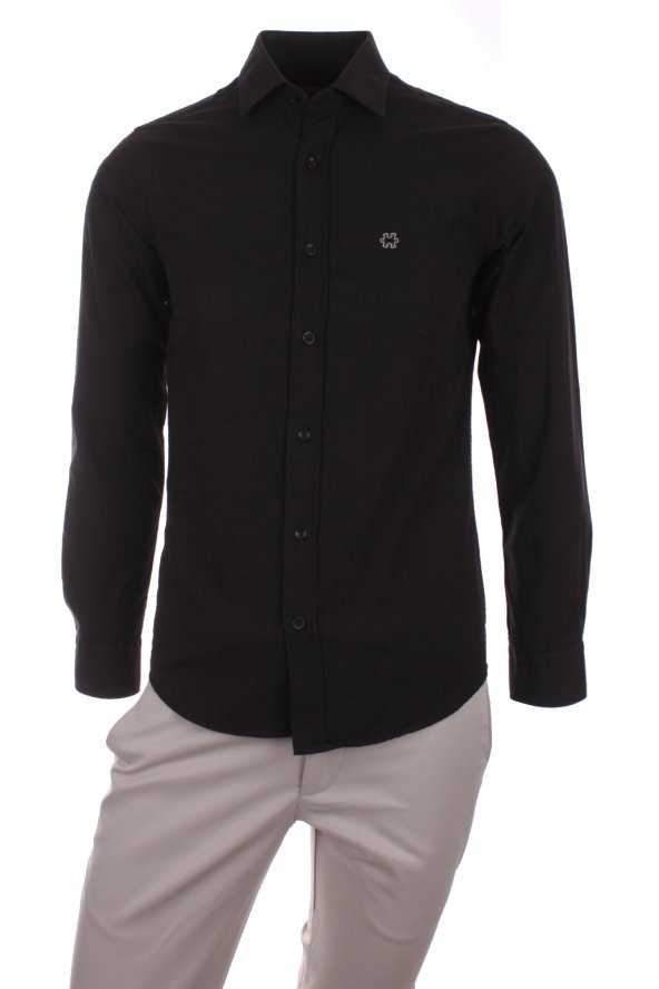 Düz Takımelbise Siyah DCB4 Pamuklu Slim Klasik Erkek Gömlek