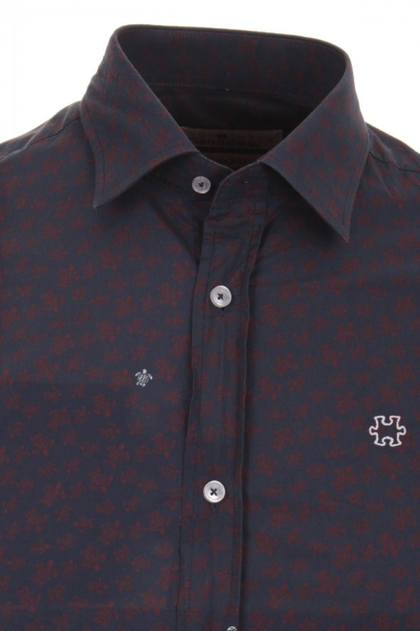 Kaplumbağa Sahil Baskılı Lacivert DC1027 Spor Erkek Gömlek - 2