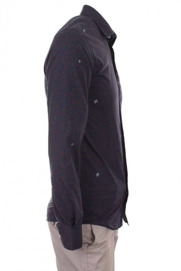 Kaplumbağa Sahil Baskılı Lacivert DC1027 Spor Erkek Gömlek - 3